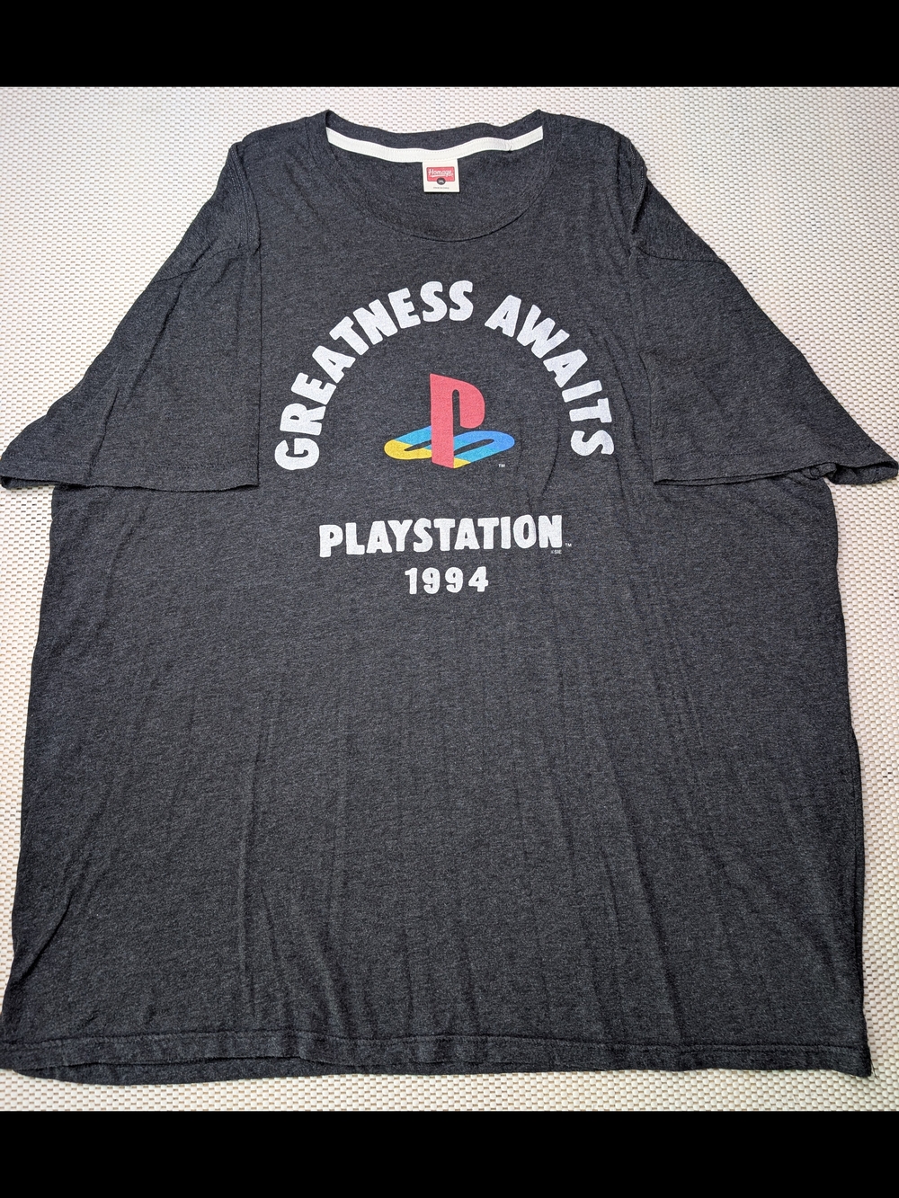 Homage Men's 3XL Greatness Awaits PlayStation 1994 Charcoal Gray T-shirt